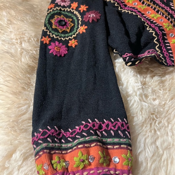 Double D Ranch embroidered rhinestone studs boho sweater cardigan floral hippie - Picture 10 of 12